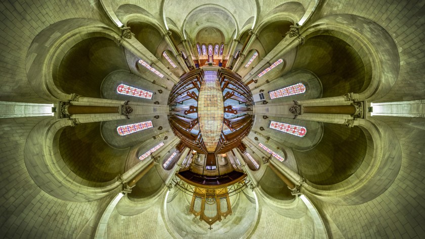 PIC BY ERNST CHRISTEN / CATERS - (Pictured: Saint-Jean-Baptiste, Le Thillot, France) - These kaleidoscopic panoramas showcase the vibrant beauty of religious places of worship. Snappy by photographer Ernst Christen, the images offer a 360-degree view of churches, chapels, mosques and temples, popping out from teh frame thanks to Ernsts unique technique. In order to create his segmented panoramas, Ernst, 52, captures 26 images - three rows of eight, plus one up and one down - before stitching them together. The photographer, from Solothurn, Switzerland, became interested in this subject matter after moving from a Buddhist forest monastery, in the jungle of Thailand, back to the hyperactive Western world. - SEE CATERS COPY
