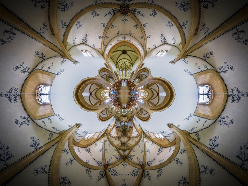 PIC BY ERNST CHRISTEN / CATERS - (Pictured: Church of Biel/Bienne, Switzerland) - These kaleidoscopic panoramas showcase the vibrant beauty of religious places of worship. Snappy by photographer Ernst Christen, the images offer a 360-degree view of churches, chapels, mosques and temples, popping out from teh frame thanks to Ernsts unique technique. In order to create his segmented panoramas, Ernst, 52, captures 26 images - three rows of eight, plus one up and one down - before stitching them together. The photographer, from Solothurn, Switzerland, became interested in this subject matter after moving from a Buddhist forest monastery, in the jungle of Thailand, back to the hyperactive Western world. - SEE CATERS COPY