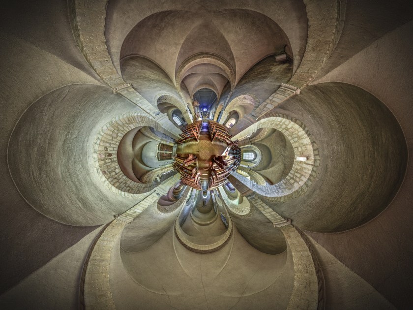 PIC BY ERNST CHRISTEN / CATERS - (Pictured: Saint-Benigne, Pontarlier, France) - These kaleidoscopic panoramas showcase the vibrant beauty of religious places of worship. Snappy by photographer Ernst Christen, the images offer a 360-degree view of churches, chapels, mosques and temples, popping out from teh frame thanks to Ernsts unique technique. In order to create his segmented panoramas, Ernst, 52, captures 26 images - three rows of eight, plus one up and one down - before stitching them together. The photographer, from Solothurn, Switzerland, became interested in this subject matter after moving from a Buddhist forest monastery, in the jungle of Thailand, back to the hyperactive Western world. - SEE CATERS COPY