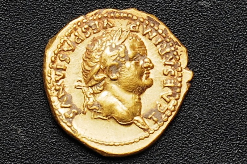 A gold coin recently discovered in Pompeii, near Naples, Italy. (Pompeii Archeological Site Press Office via AP)