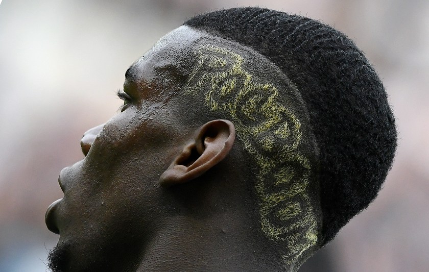 A detail of France's midfielder Paul Pogba's haistyle. (Franck Fife/AFP/Getty Images)
