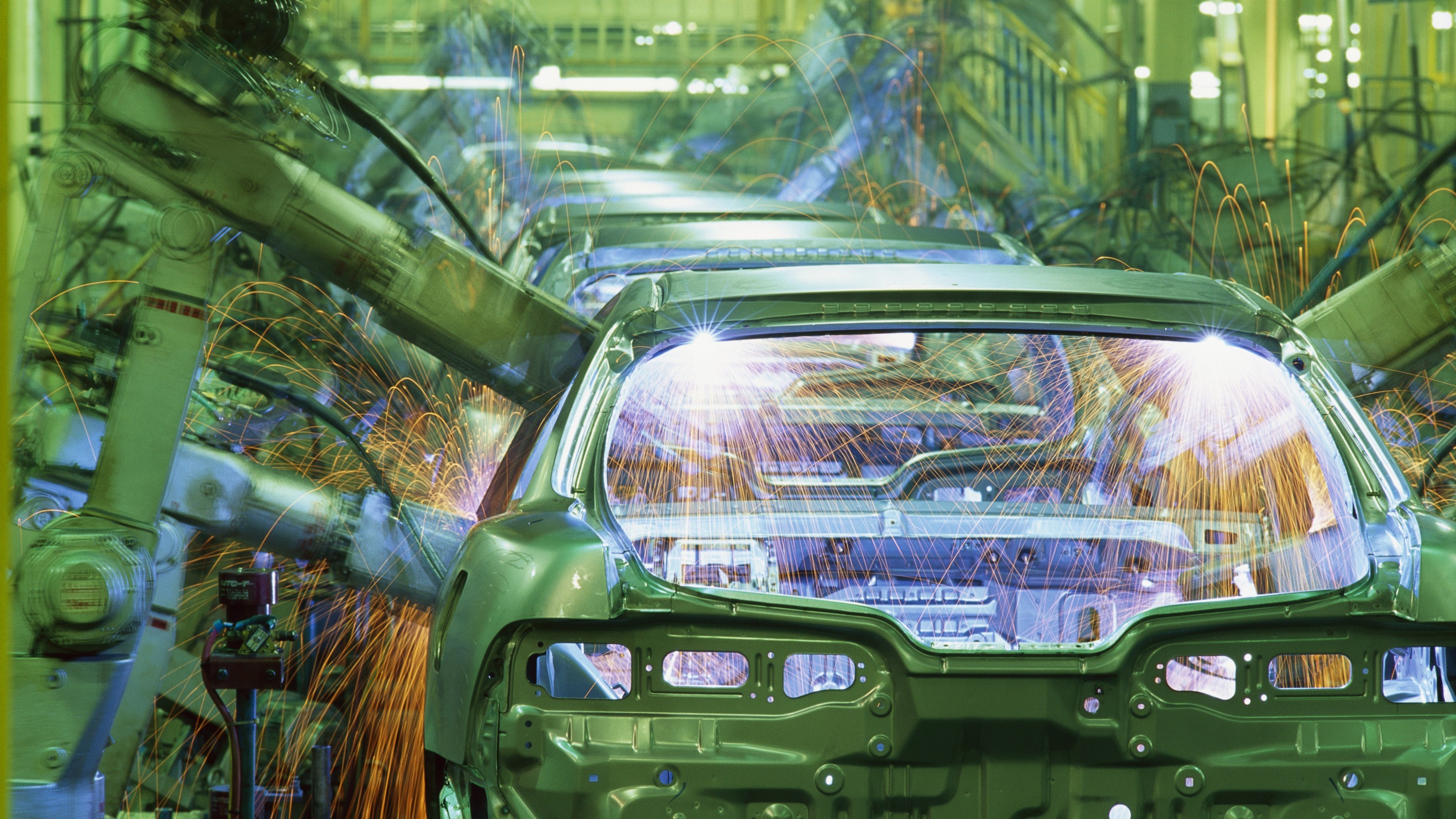 "Moto-man" robots weld the bodies of Integra and Civic models at Honda's # 3 line in Suzuka, Japan. George Steinmetz/Creative RM/Getty Images()