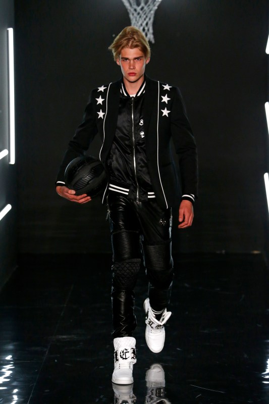 A model walks the runway at the Philipp Plein show during Milan Men's Fashion Week SS17. (Estrop/Getty Images)