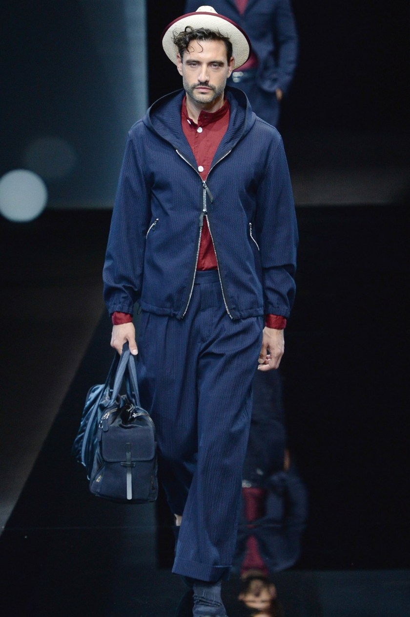 A model walks the runway at the Giorgio Armani Spring/Summer 2017 fashion show during Milan Menswear Fashion Week on June 21, 2016 in Milan, Italy. (Catwalking/Getty Images)