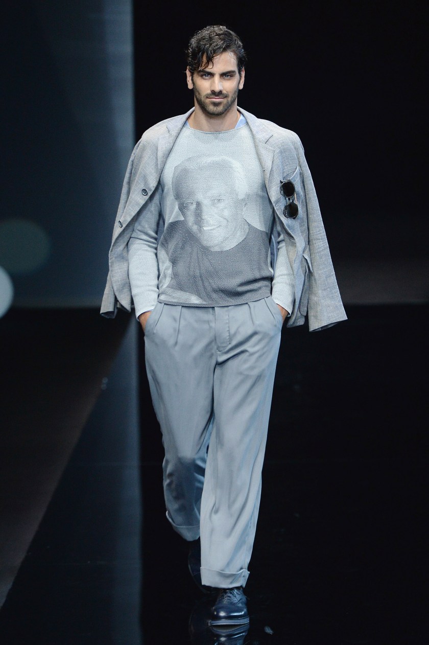 A model walks the runway at the Giorgio Armani Spring/Summer 2017 fashion show during Milan Menswear Fashion Week on June 21, 2016 in Milan, Italy. (Catwalking/Getty Images)