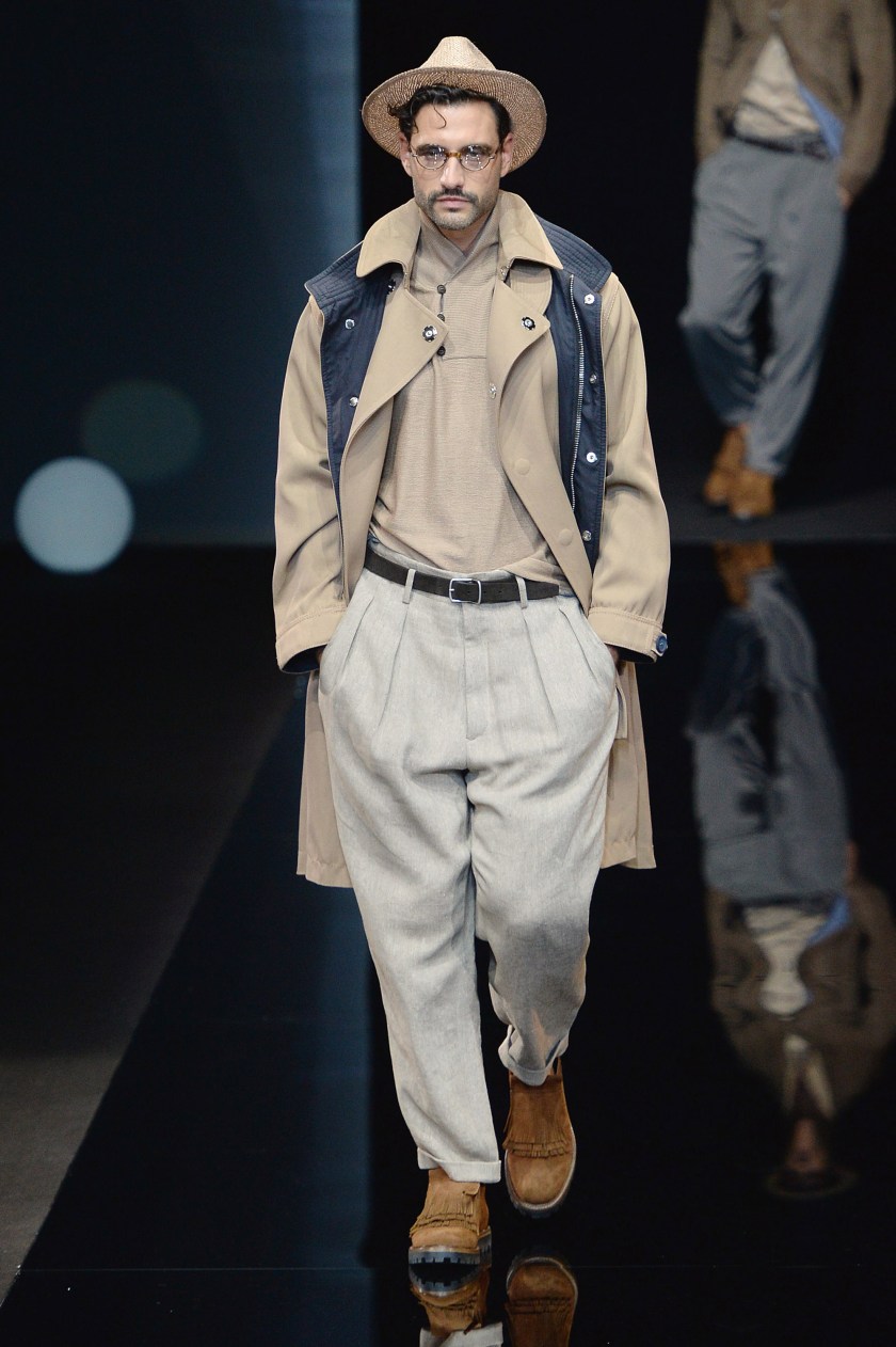 A model walks the runway at the Giorgio Armani Spring/Summer 2017 fashion show during Milan Menswear Fashion Week on June 21, 2016 in Milan, Italy. (Catwalking/Getty Images)