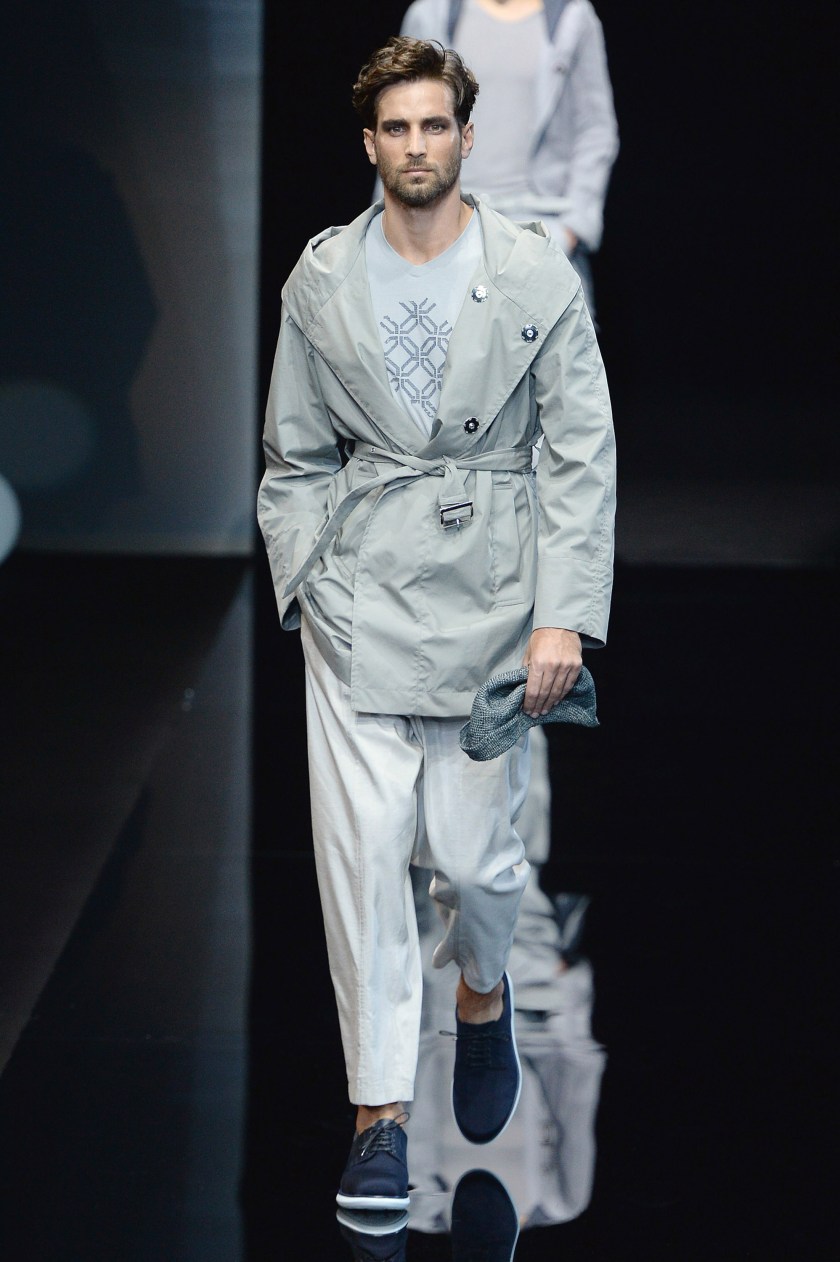 MILAN, ITALY - JUNE 21: A model walks the runway at the Giorgio Armani Spring Summer 2017 fashion show during Milan Menswear Fashion Week on June 21, 2016 in Milan, Italy. (Photo by Catwalking/Getty Images)