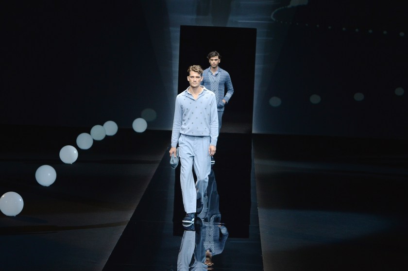 Models walk the runway at the Giorgio Armani Spring Summer 2017 fashion show during Milan Menswear Fashion Week on June 21, 2016 in Milan, Italy. (Catwalking/Getty Images)