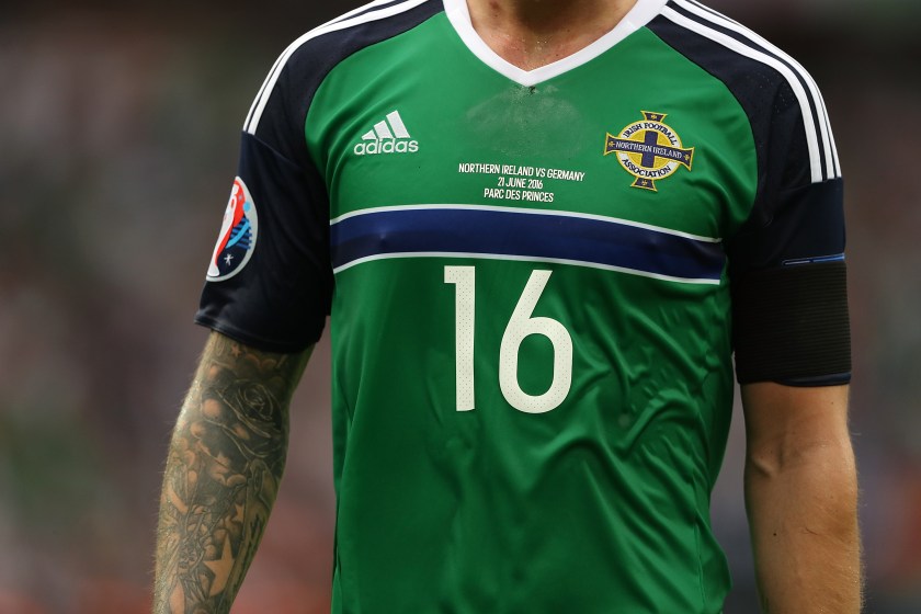 Detail of the shirt of Northern Ireland's Oliver Norwood during the UEFA EURO 2016 Group C match between Northern Ireland and Germany at Parc des Princes (Matthew Ashton - AMA/Getty Images)