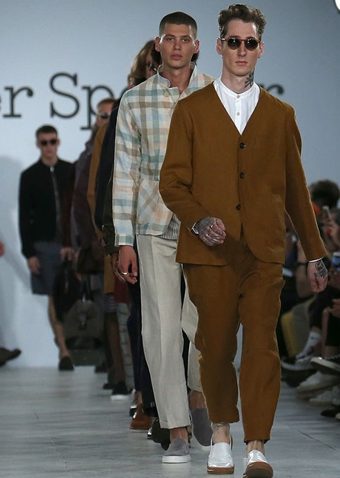 LONDON, ENGLAND - JUNE 10:  A model walks the runway at the Oliver Spencer show during The London Collections Men SS17 at BFC Show Space on June 10, 2016 in London, England.  (Photo by Luca Teuchmann/Getty Images)