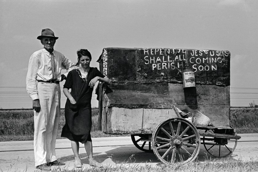 Traveling evangelists between Lafayette and Scott in Crowley, Louisiana during 1938. They have spent twenty-five years on the road preaching the gospel. (Russell Lee; Prints and Photographs Division, Library of Congress, Washington, D. C.)
