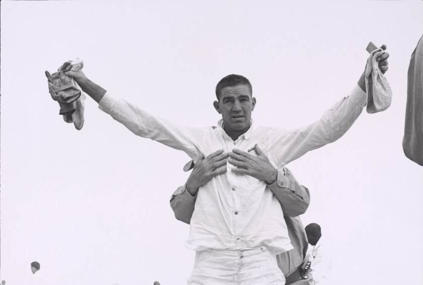 “Shakedown at Ellis Unit, Texas,” 1968. Vintage gelatin silver print. (Danny Lyon, courtesy Edwynn Houk Gallery, New York)