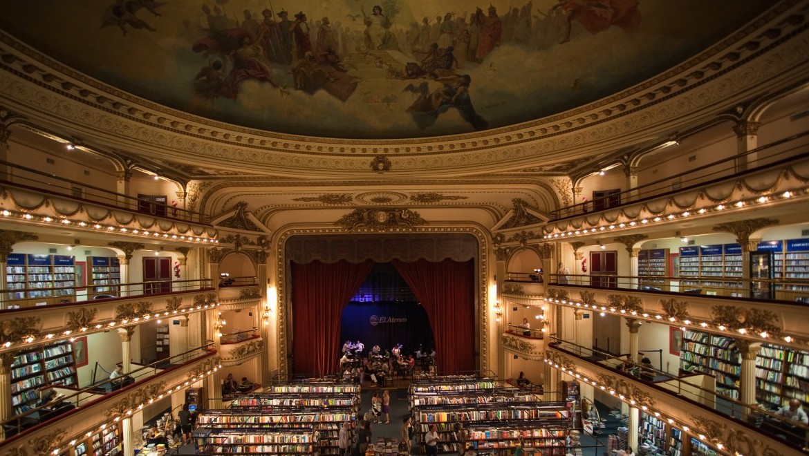 ARGENTINA, Buenos Aires. El Ateneo bookstore interior. (Getty)