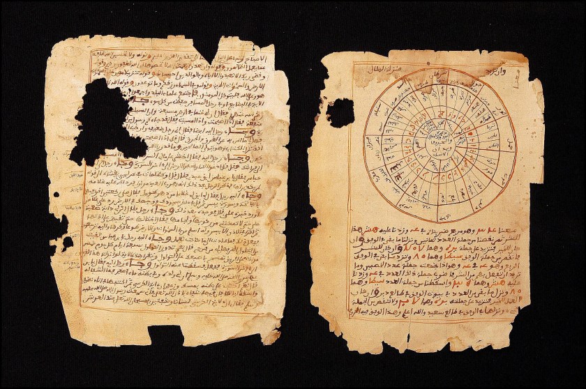 MALI - APRIL 01: Libraries of the desert: rediscovery and restoration of ancient Arab manuscripts in Bouj Beha, Mali in April, 2003 - Manuscript from Abdelkader Haidara's personal library. An astrology treaty dating back to 1144, in the Hegira. (Photo by Xavier ROSSI/Gamma-Rapho via Getty Images)