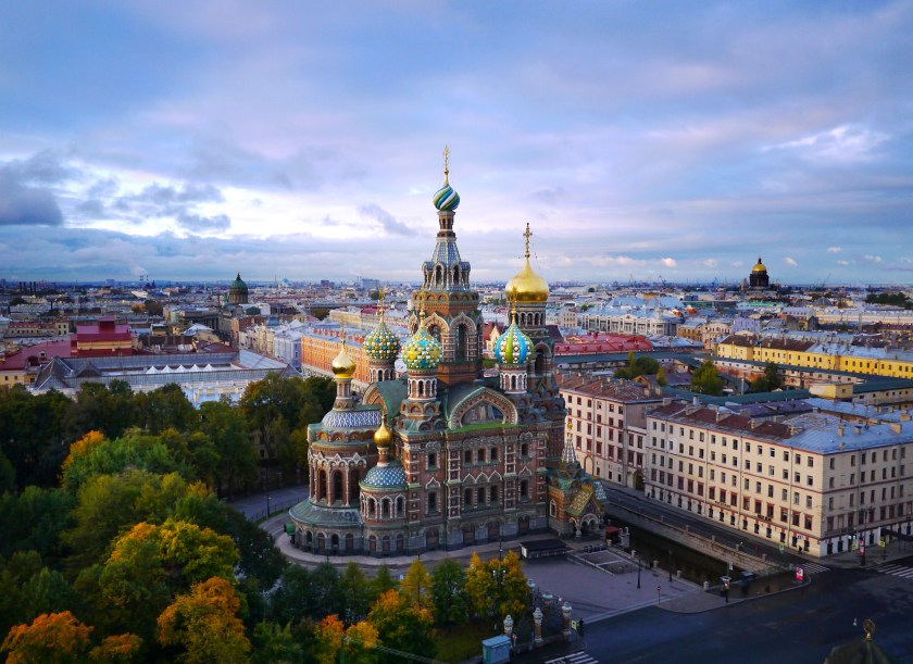 Aerial view of Cathedral on Spilled Blood in St. Petersburg (Amos Chapple/Lonely Planet Images/)
