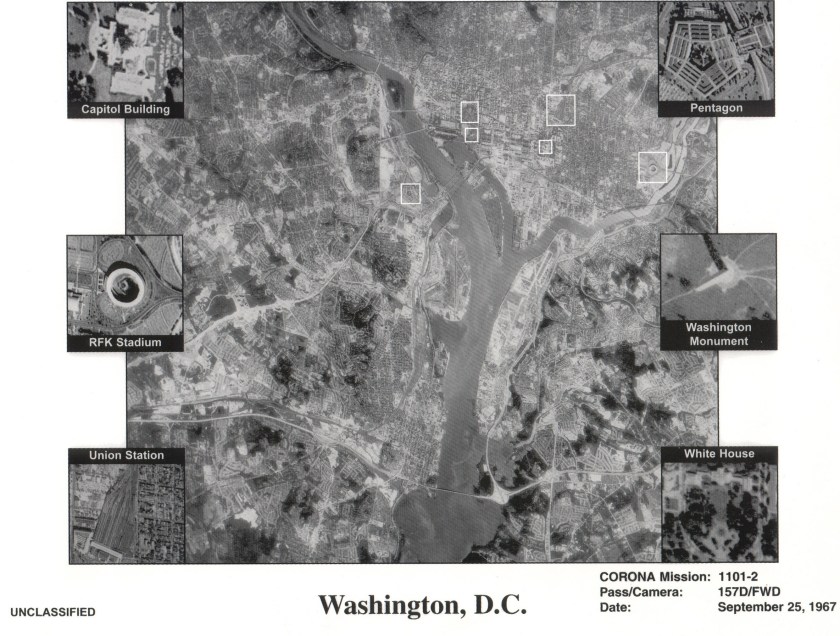 The NRO released this declassified photo from one of its earlier recommaissance operations during the 1960's. This is Satellite imagery from one of the first US spy satelites named CORONA which was in operation from 1960-1972. This satellite photos shows Washington DC. (Mai/The LIFE Images Collection/Getty Images)