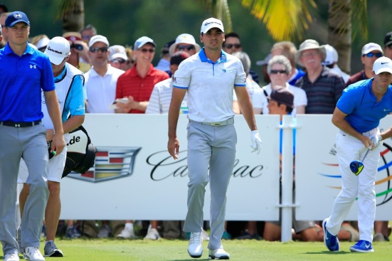DORAL, FL - MARCH 04: Jordan Spieth, Jason Day of Australia and Rory McIlroy of Northern Ireland after teeing off on the second hole during the second round of the World Golf Championships-Cadillac Championship at Trump National Doral Blue Monster Course on March 4, 2016 in Doral, Florida. (Photo by David Cannon/Getty Images)