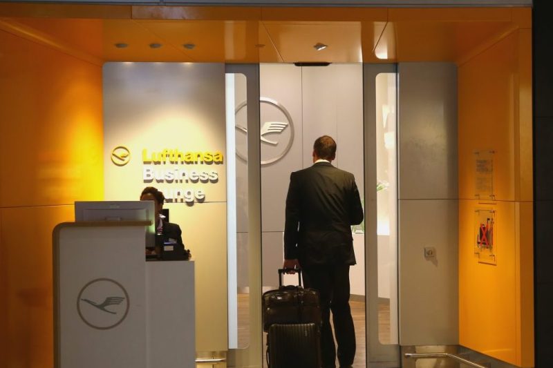 FRANKFURT AM MAIN, GERMANY - SEPTEMBER 12: Lufthansa Business Class Lounge entrance in Terminal 1 at Frankfurt / Main International Airport on September 12, 2013 in Frankfurt am Main, Germany. (Photo by Alexander Hassenstein/Getty Images)