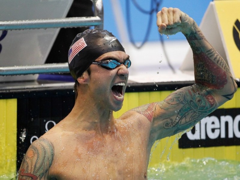 BERLIN, GERMANY - OCTOBER 20: Anthony Ervin of United States celebrates after winning the men's 100m freestyle final during day one of the FINA Swimming World Cup at Eurosportpark on October 20, 2012 in Berlin, Germany. (Photo by Boris Streubel/Bongarts/Getty Images)