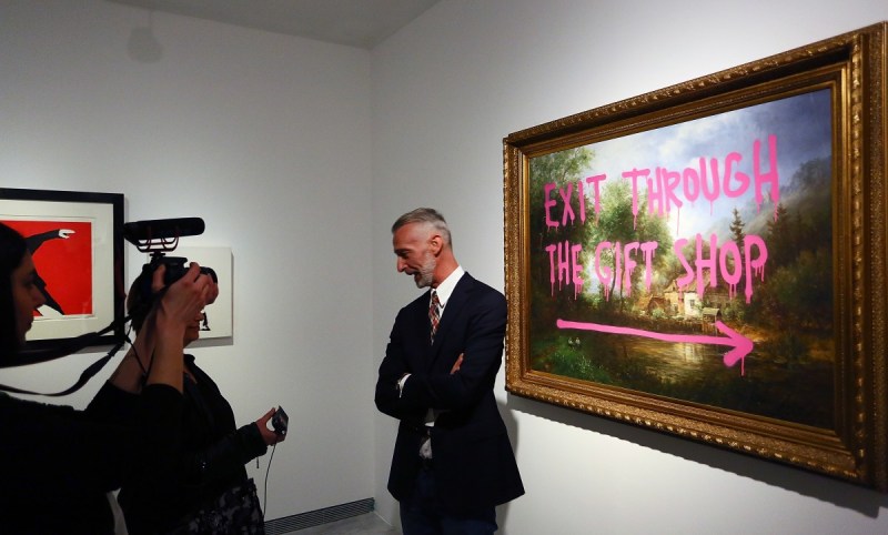 ROME, ITALY - MAY 23: General view during the Banksy 'Guerra Capitalismo and Liberta' exhibition at Palazzo Cipolla on May 23, 2016 in Rome, Italy. (Photo by Ernesto Ruscio/Getty Images)