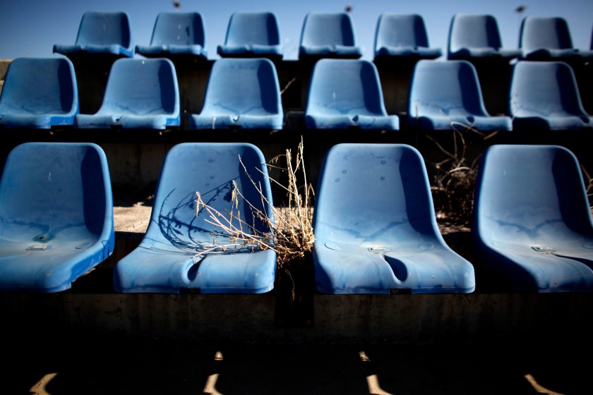 Seats are pictured at the disused Olympic hockey stadium in Athens on June 11, 2012. (Angelos Tzortinis/AFP/GettyImages)