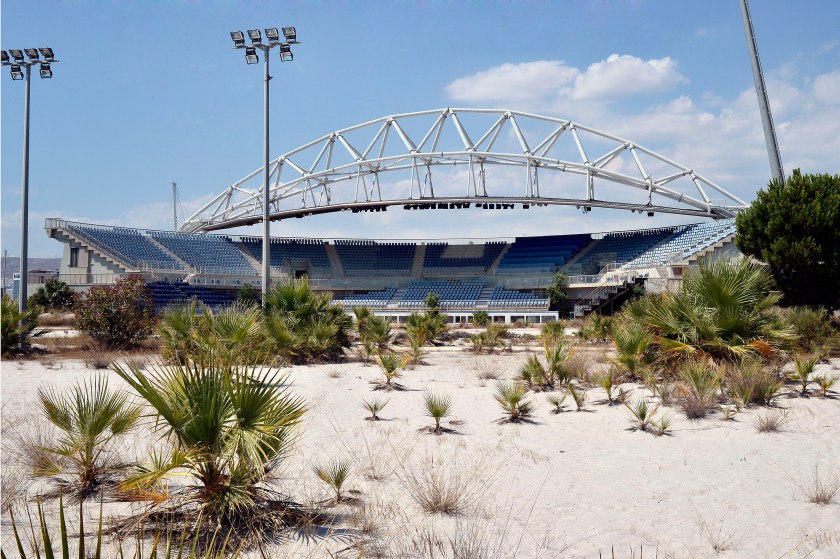 General view of the Beach Volleyball Olympic Stadium at Faliro Olympic Complex in Athens, Greece on July 31, 2014. (Milos Bicanski/Getty Images)