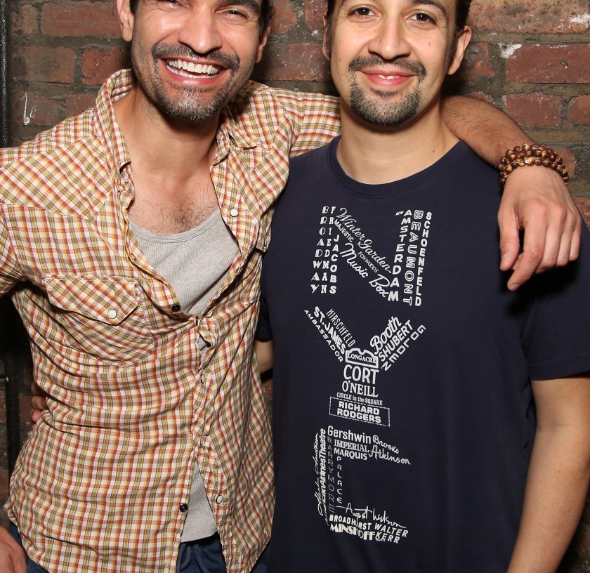 Javier Muñoz and Lin-Manuel Miranda who both play the title character in the Tony Award winning musical 'Hamilton' at the Richard Rodgers Theater on June 16, 2016 in New York City. (Walter McBride/Getty Images)