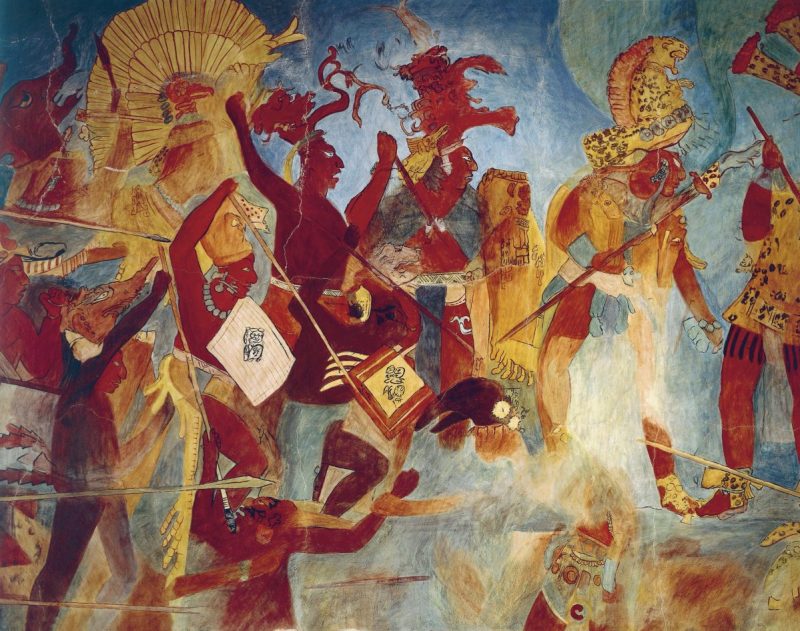 UNSPECIFIED - CIRCA 1900: Maya civilization, Mexico, 9th century A.D. Reconstruction of Bonampak frescos. Room 2. War scenes. (Photo By DEA / G. DAGLI ORTI/De Agostini/Getty Images)