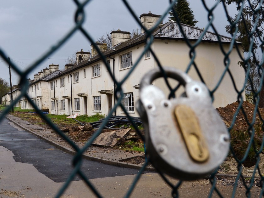 A derelict street of former Royal Air Force personnel housing is seen at RAF Uxbridge in north London April 27, 2012. Completely shut down since 2010, the huge old military base housed 2,000 athletes during the 1948 Olympics, in tandem with sites at Richmond Park and student accommodation in Willesden in west London. For the 2012 Olympics, there will be a bespoke athletes village at the Olympic Park site. Picture taken April 27, 2012. REUTERS/Toby Melville (BRITAIN - Tags: SPORT OLYMPICS MILITARY) ATTENTION EDITORS PICTURE 14 OF 32 FOR PACKAGE 'LONDON 1948 - OLYMPIC LEGACY' - RTR31WYY