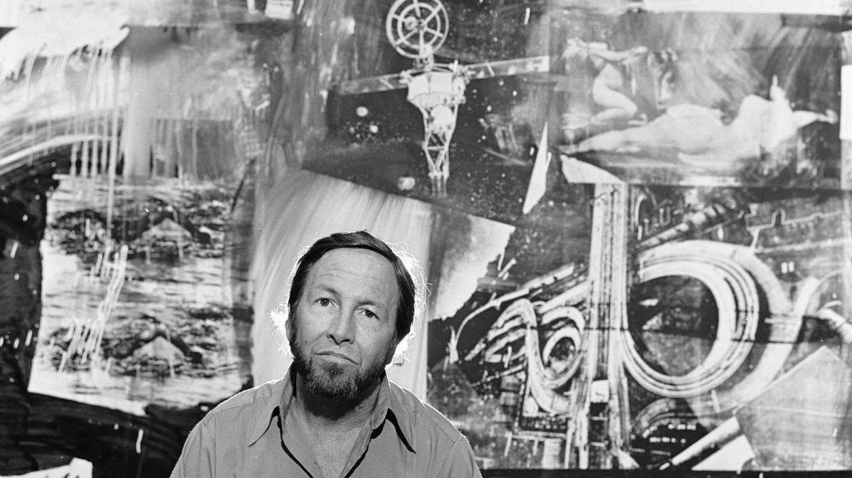 Artist Robert Rauschenberg with his art at the Museum of Modern Art in New York, March 19, 1977. (Photo by Jack Mitchell/Getty Images)