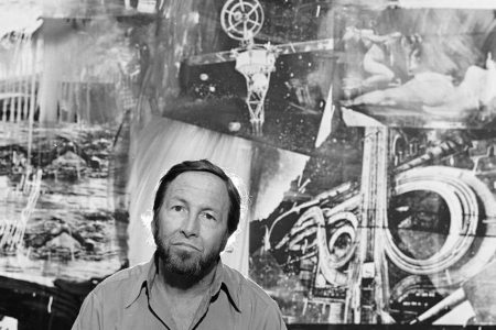 Artist Robert Rauschenberg with his art at the Museum of Modern Art in New York, March 19, 1977. (Photo by Jack Mitchell/Getty Images)