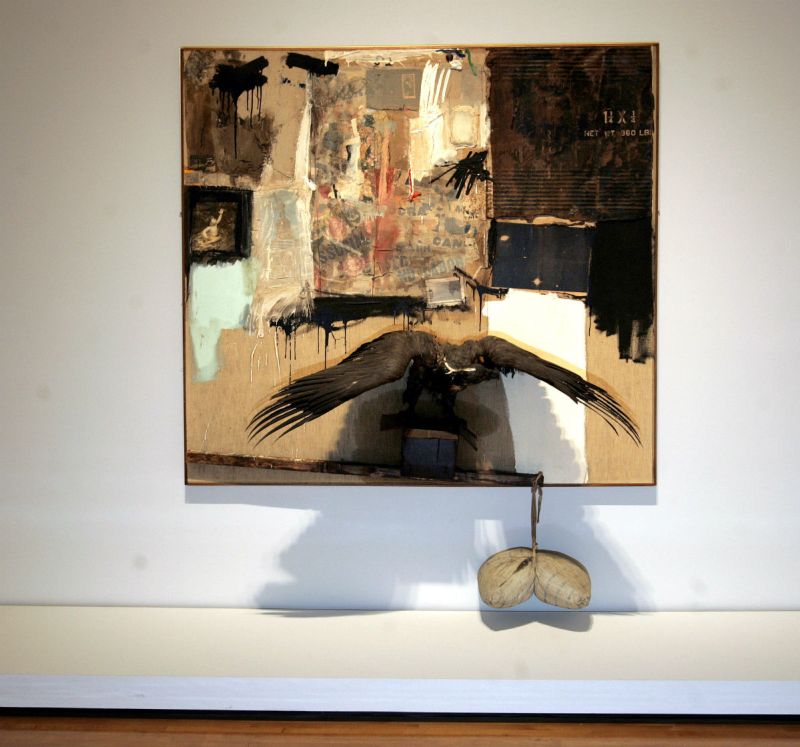 'Canyon', one of the pieces in the Combines exhibition at MOCA by Robert Rauschenberg: Combines opens at MOCA on May 21. This exhibition features work by the artist that combines paintings and sculpture. (Photo by Carlos Chavez/Los Angeles Times via Getty Images)