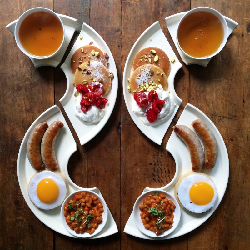 A half English with pancakes (From SymmetryBreakfast by Michael Zee, published by powerHouse Books)