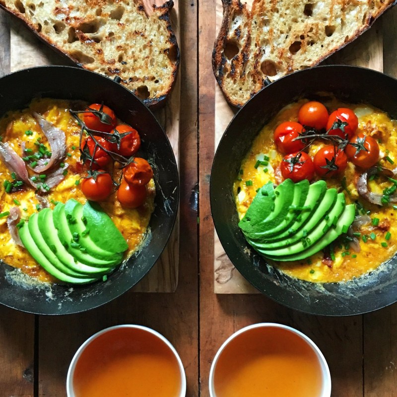 Scotch Woodcock-scrambled eggs with anchovies and toast (From SymmetryBreakfast by Michael Zee, published by powerHouse Books)