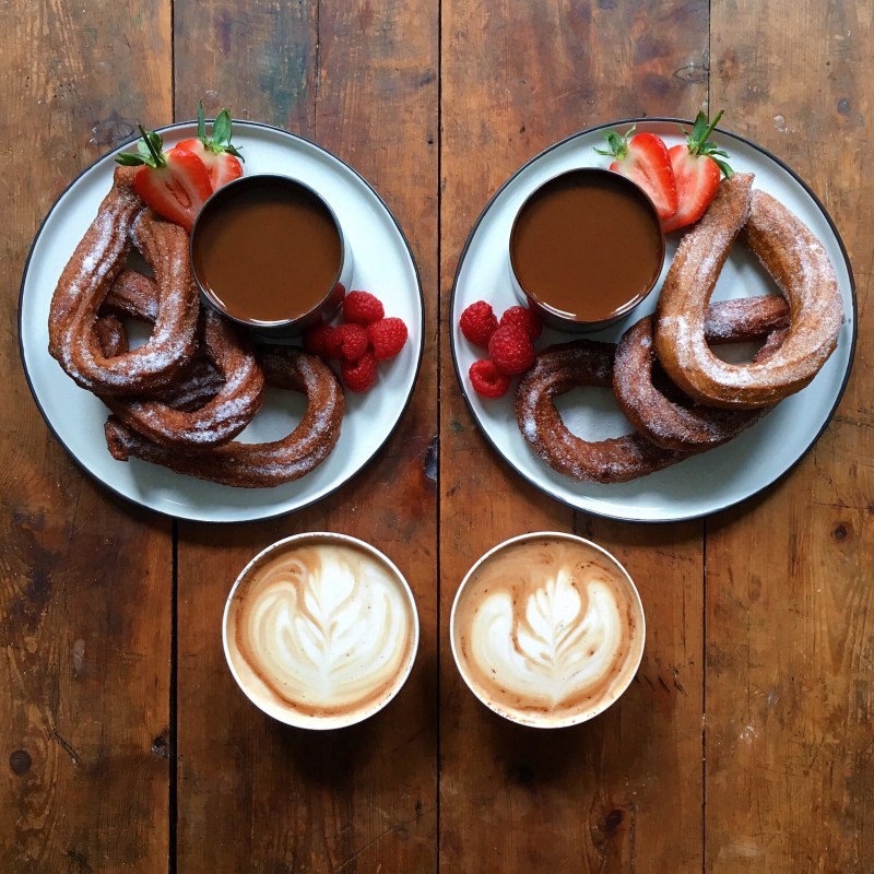 Churros y jamon con cajeta–hurros with ham and caramel dipping sauce (From SymmetryBreakfast by Michael Zee, published by powerHouse Books)