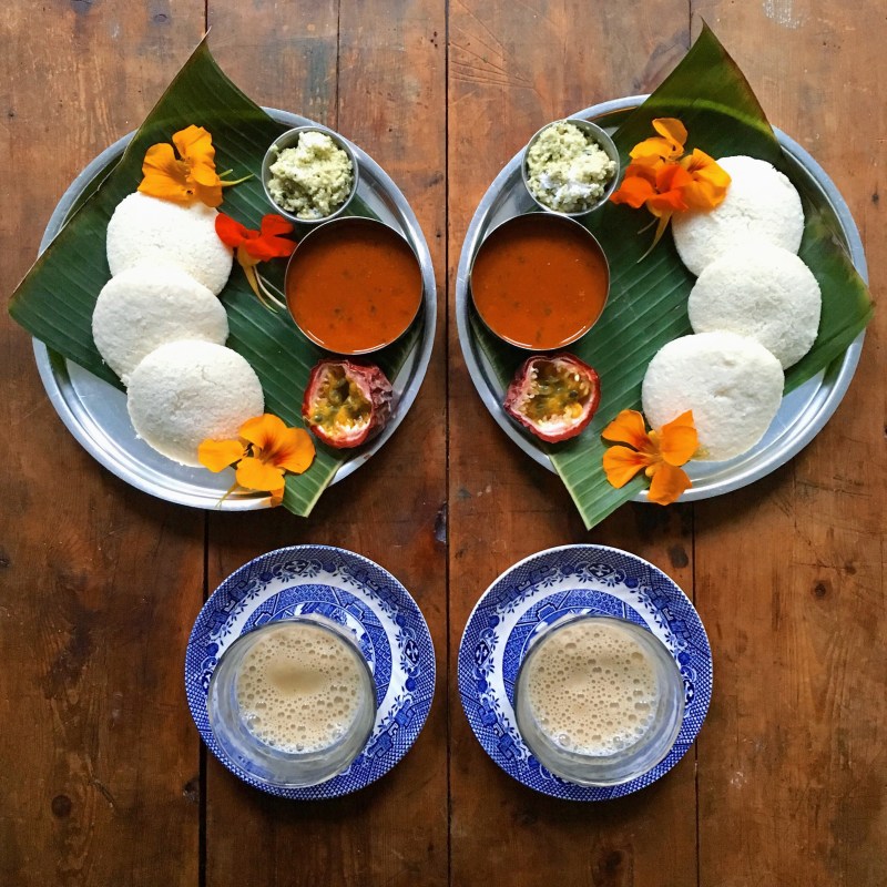 Idli-South Indian fermented rice pancakes with masala chai spiced tea (From SymmetryBreakfast by Michael Zee, published by powerHouse Books)