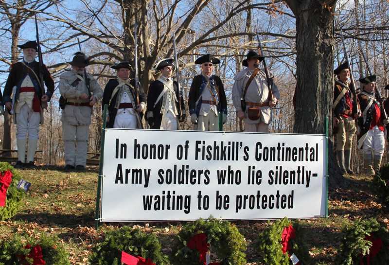 This is a photo taken at our Wreaths Across America event which had to be moved from the gravesite to the grounds of the Van Wyck homestead after the owner refused to grant us permission to hold our event on his property. (Friends of the Fishkill Supply Depot) 