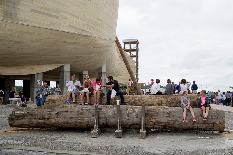 WILLIAMSTOWN, KY - JULY 5: Patrons wait for tours outside the Ark Encounter July 5, 2016 in Williamstown, Kentucky. The Ark Encounter is a theme park centered around a 510 foot long reproduction of Noah's Ark. (Photo by Aaron P. Bernstein/Getty Images)