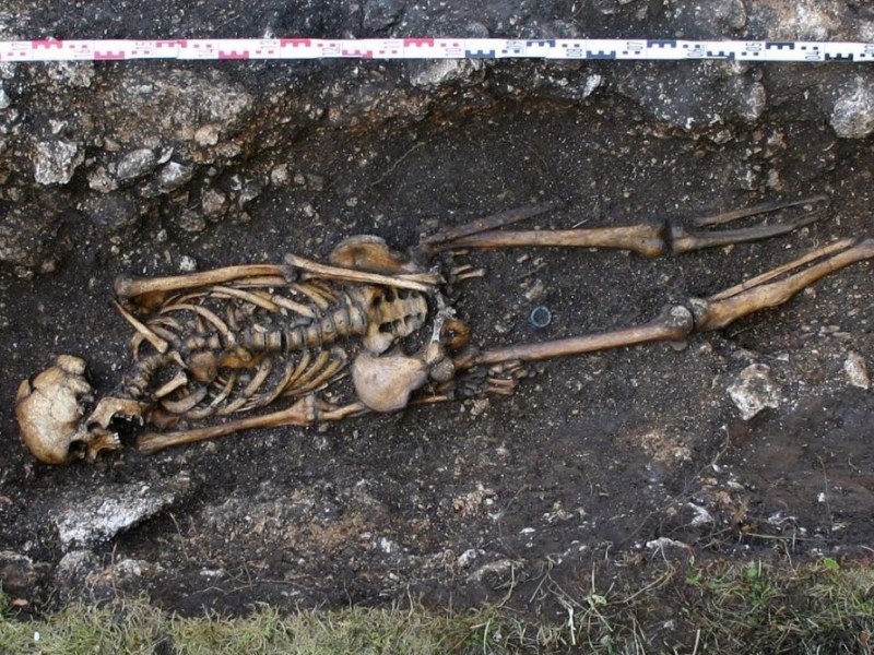 Skeleton missing left foot and ankle with prosthetic implant at Hemmaberg, Austria. (Austrian Archaeology Institute/Josef Eitler/AFP/Getty)