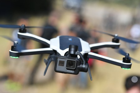 A new GoPro Karma foldable drone is seen flying during a press event in Olympic Valley, California on September 19, 2016 (JOSH EDELSON/AFP/Getty Images)