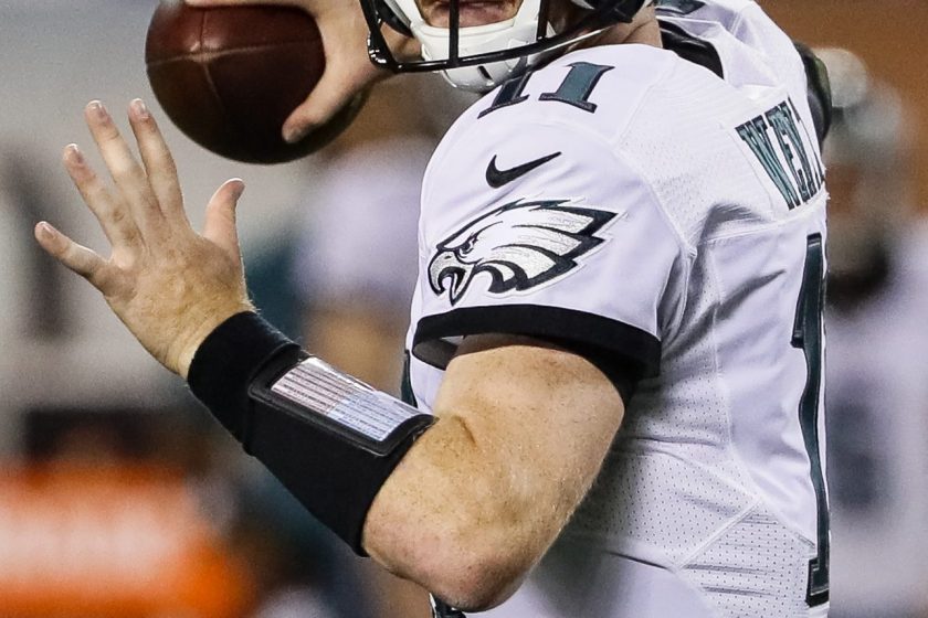 Quarterback Carson Wentz #11 of the Philadelphia Eagles looks to pass the football against the Chicago Bears in the first half at Soldier Field on September 19, 2016 in Chicago, Illinois. (Jonathan Daniel/Getty Images)