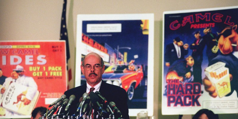 UNITED STATES - JANUARY 15: TOBACCO DOCUMENTS-- Henry A. Waxman, D-Calif., releases new tobacco documents showing how R.J. Reynolds tobacco was obsessed with getting the teenage smoking market. And to do that, they developed joe camel. (Photo by Douglas Graham/Congressional Quarterly/Getty Images)