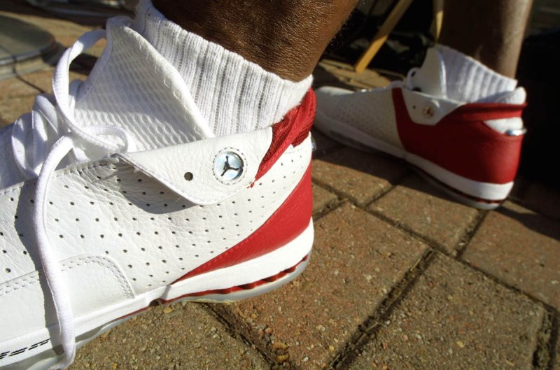 392672 02: A man wears the new Air Jordan XVI Low basketball shoe at a Jordan promotional event July 31, 2001 in Harlem, New York City. (Photo by Mario Tama/Getty Images)