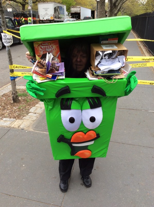 Mascot for the Safe Disposal program, organized by the government of New York, offers residence a drive-through drop off their unwanted electronics in the Brooklyn borough of New York, New York, United States.