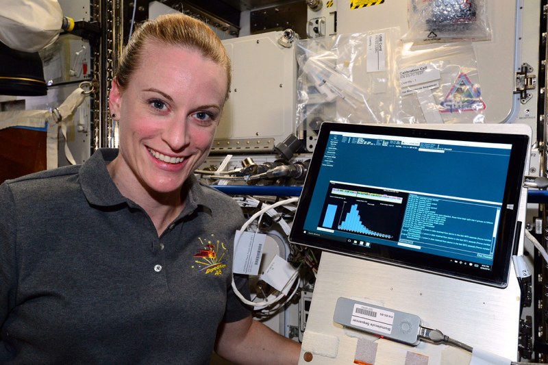 NASA Astronaut Kate Rubins sequenced DNA in space for the first time ever for the Biomolecule Sequencer investigation, using the MinION sequencing device. (NASA)