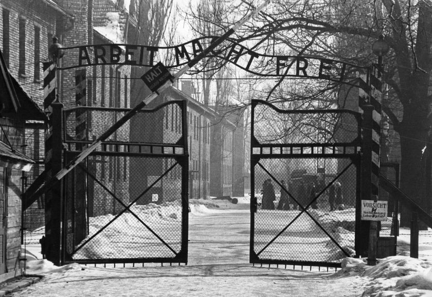 The gates of the Nazi concentration camp at Auschwitz where Yisrael Kristal was sent in his earlier years. (Keystone/Getty Images)