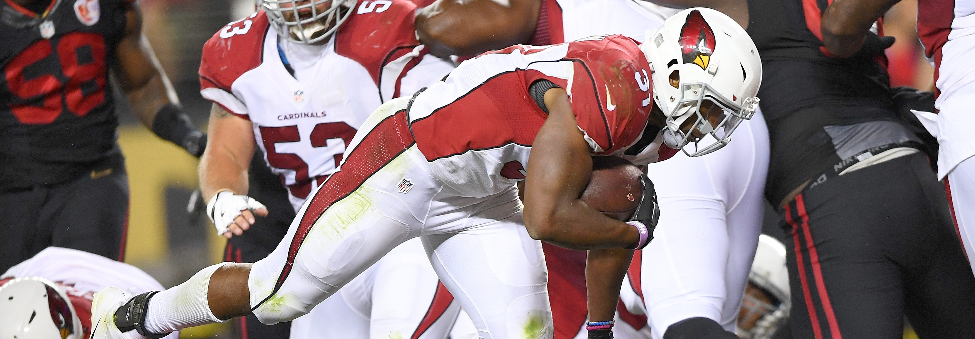 David Johnson #31 of the Arizona Cardinals dives into the endzone for a touchdown against the San Francisco 49ers during their NFL game at Levi's Stadium on October 6, 2016 in Santa Clara, California.  (Thearon W. Henderson/Getty Images)