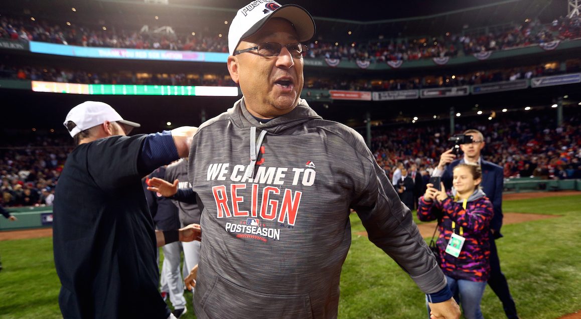 Manager Terry Francona of the Cleveland Indians celebrates after defeating the Boston Red Sox in Game 3 of ALDS at Fenway Park on Monday, October 10, 2016 in Boston, Massachusetts. (Rob Tringali/MLB Photos via Getty Images)