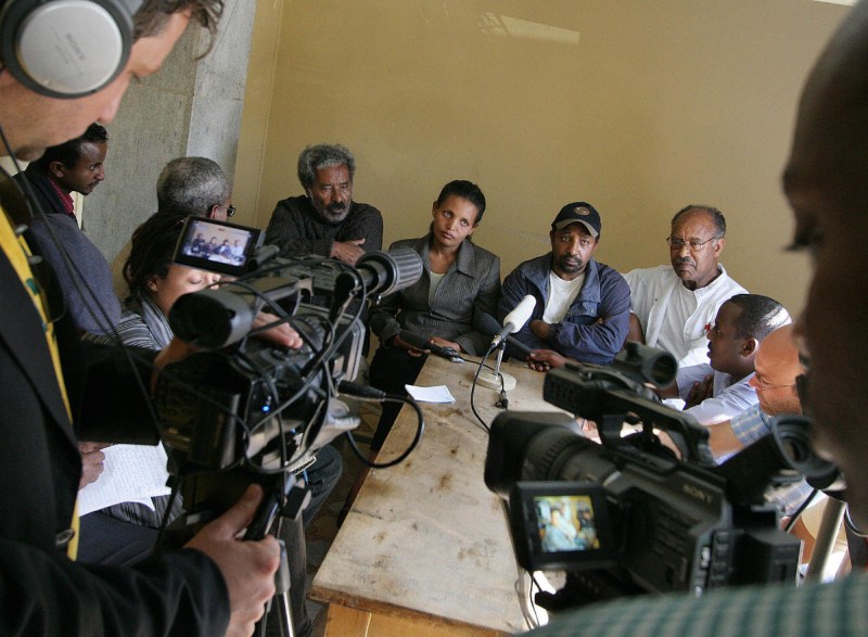 The main leaders of the CUD (Coalition for Unity and Democracy), from left to right, Prof. Mesfin, Birtukan Midek, Berhanu Nega and Hailu Showel (STRINGER/AFP/Getty Images)
