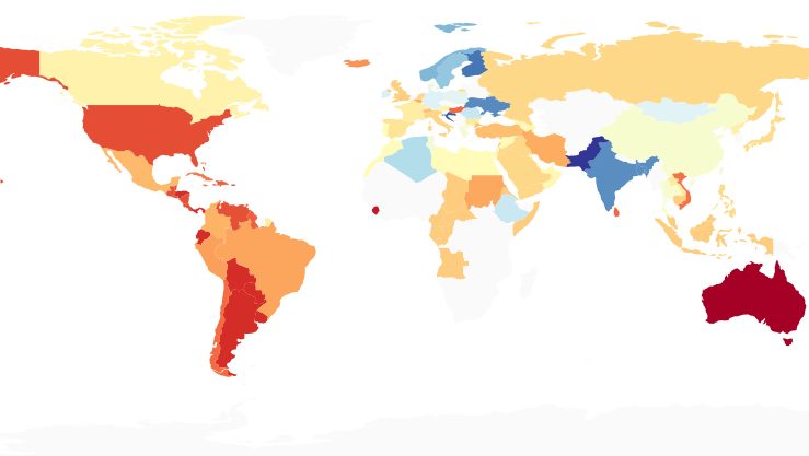 Map depicting the diversity of ingredients in cusines, when compared globally (Sajadmanesh, Jafarzadeh, et al)